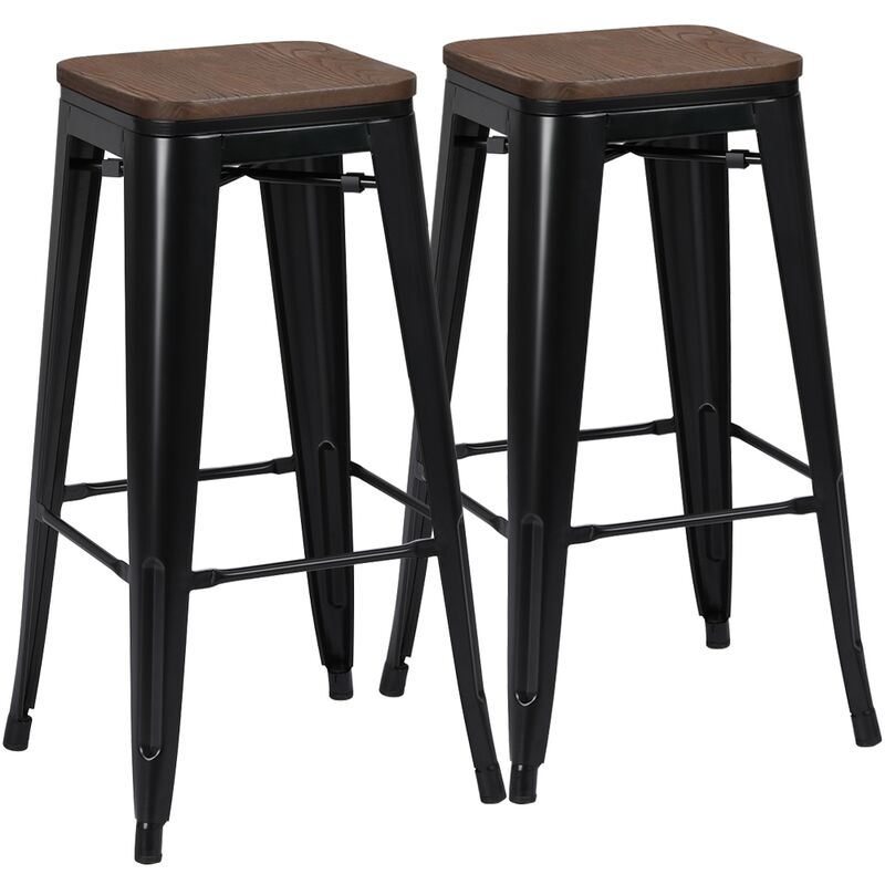 

2 Piezas Taburete de Bar Taburete Industrial Silla para Bar Restaurante Altura 76,5 cm Asiento Madera - Yaheetech