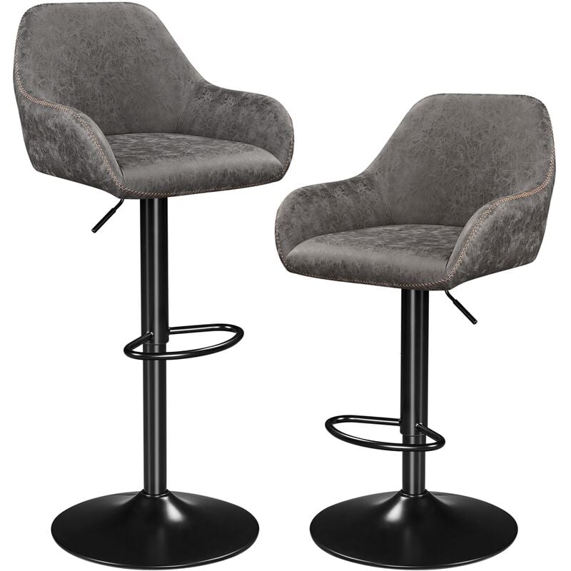 Yaheetech - 2 Tabourets de Bar Hauts avec Dossier en Similicuir Pivotants Hauteur Réglable avec Repose-Pieds Charge 136 kg Gris