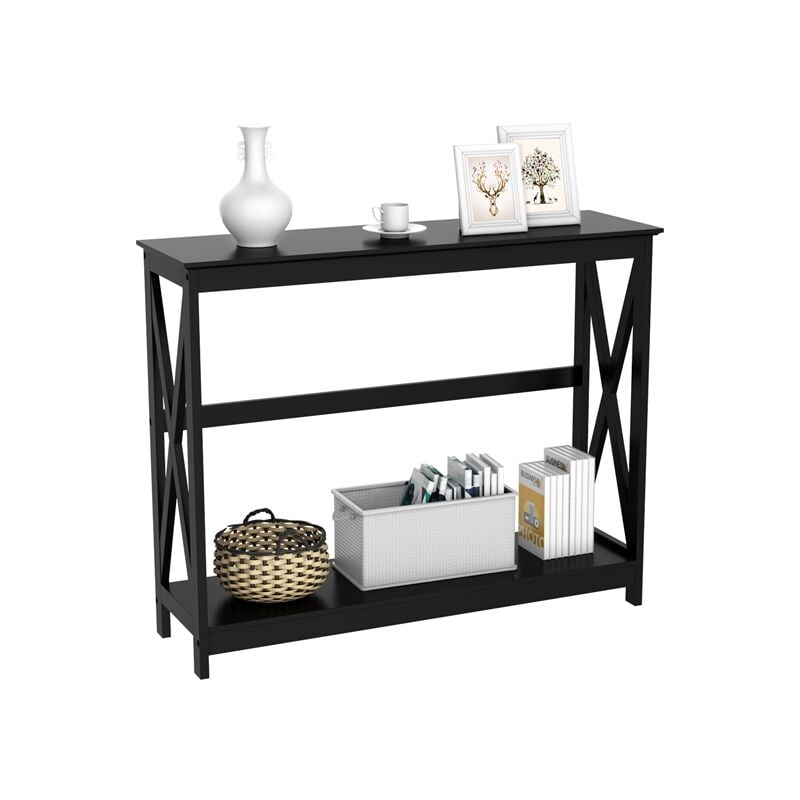 2-Tier Console Table, 101.5x30x81cm, Black - Yaheetech