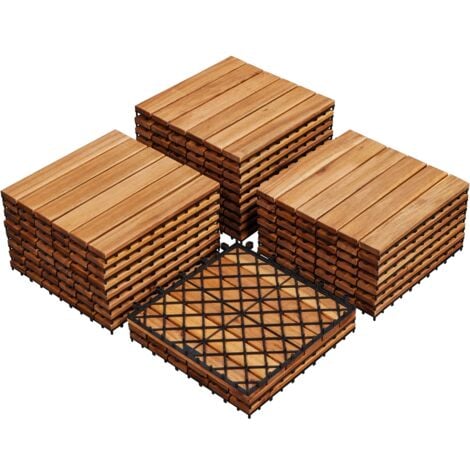 Yaheetech 27 x Baldosas de Madera de Acacia 30x30cm Suelo Terraza Exterior Azulejos de Entrelazados para Jardín o Balcón Instalación Sencilla