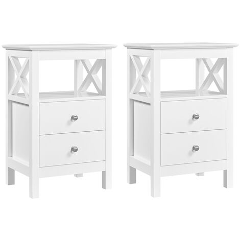 Yaheetech 2er Set Nachttisch Nachtschrank mit 2 Schubladen und 1 Offene Ablagefach Nachtkommode X-förmige Stütze Couchtisch Beistelltisch aus Holz Sofatisch für Schlafzimmer, 40 × 30 × 60 cm Weiß