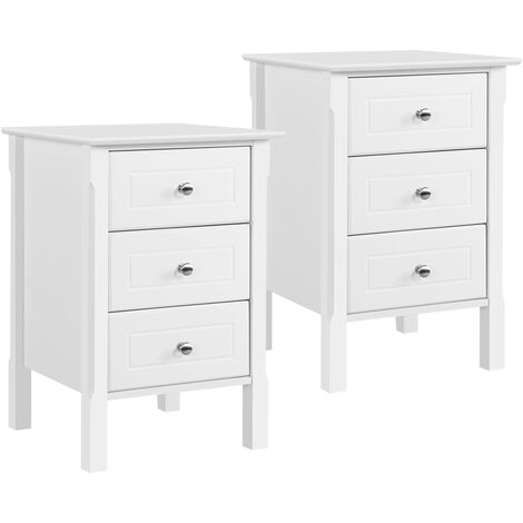 Yaheetech 2er Set Nachttisch Nachtschrank mit 3 Schubladen Boxspringbett Nachtkommode Beistelltisch Stabiler Sofatisch Konsole Schrank für Schlafzimmer/Wohnzimmer, Weiß