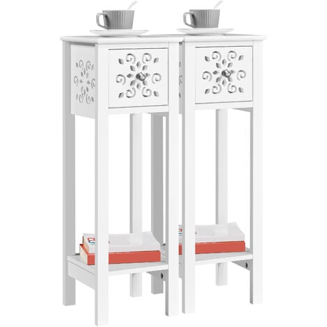 Yaheetech 2er Set Nachttisch Nachtschrank mit Schublade und offenem Ablagefach Beistelltisch Blumenmuster Nachtkommode für Schlafzimmer Wohnzimmer, 25× 25 ×73,5 cm Weiß