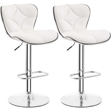 Yaheetech 2Pcs Adjustable Bar Stool Fashionable Bar Chairs Faux Leather Swivel Stools Chair with Shell Back, White