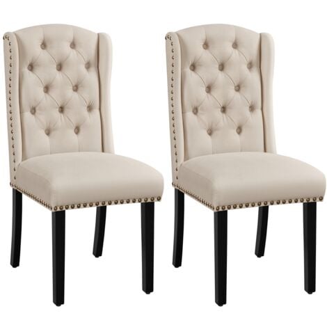 Yaheetech 2Pcs Button Tufted Dining Chairs, Beige