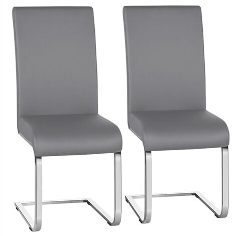 Yaheetech 2pcs Dining Chairs PU Leather Dining Chairs, Light Gray