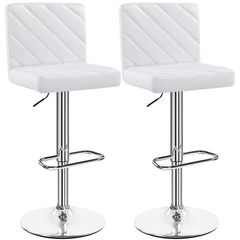 Yaheetech 2pcs Height Adjustable Modern Faux Leather Swivel Bar Stool, Dining Chair with Backrest/Footrest, White