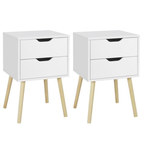 Yaheetech 2pcs Mesillas de Noche con Dos Cajones Mesita de Noche Modernopara Dormitorio Mesa Auxiliar de Madera para Sala de Estar 40x40x61cm Blanca