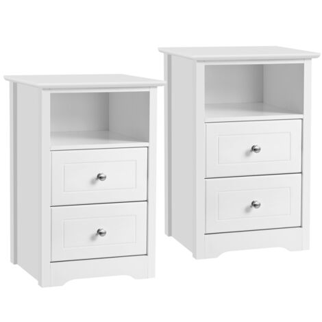 Yaheetech 2pcs Mesitas de Noche Blancas Mesilla de Noche con 2 Cajones Mesita de Noche Moderna Mesa Auxiliar Organizadora 40 x 35 x 60 cm
