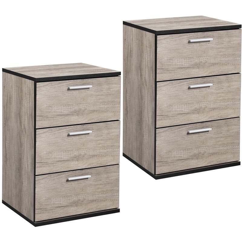 

2pcs Mesitas de Noche de Madera Mesilla de Noche Mesa Auxiliar con Tres Cajones para Dormitorio Sala de Estar Moderno 40x35x60cm Gris - Yaheetech