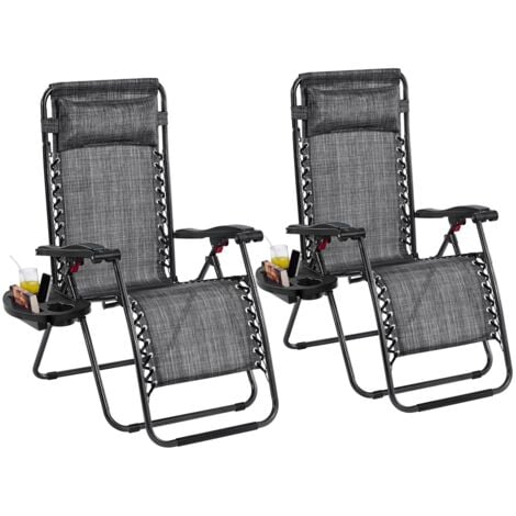 Yaheetech 2pcs Outdoor Zero Gravity Chair Patio Lounge Camping Chair, Gray
