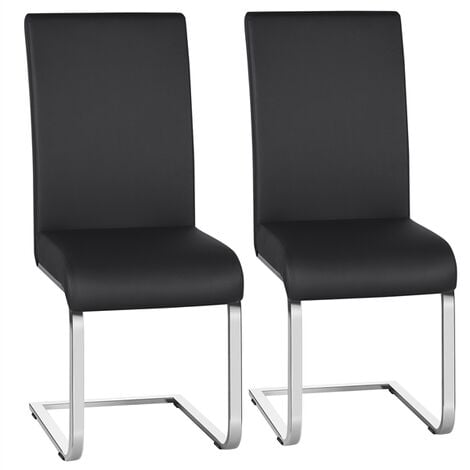 Yaheetech 2pcs Stylish Dining Chairs Faux Leather W/Chrome Legs High Back Kitchen & Dining Room Black