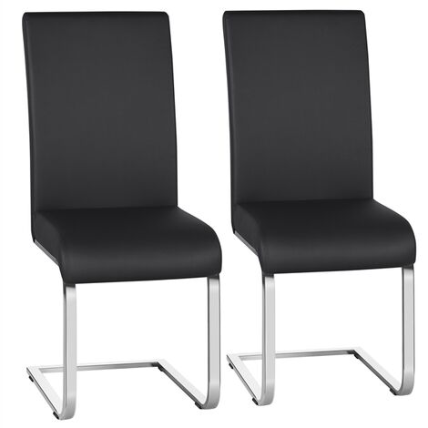 Yaheetech 2pcs Stylish Dining Chairs Faux Leather W/Chrome Legs High Back Kitchen & Dining Room Black - black