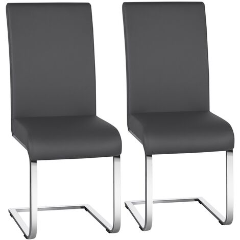 Yaheetech 2pcs Stylish Dining Chairs PU Leather w/High Back Protective Footpads Kitchen Dining Room Furniture Gray - gray