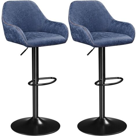 Yaheetech 2Pcs Vintage Swivel Bar Stools, Blue