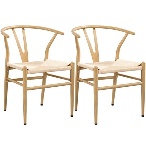 Yaheetech 2PCS Weave Arm Chair Y-Shaped Modern Dining Chair Solid Metal Frame, Wood