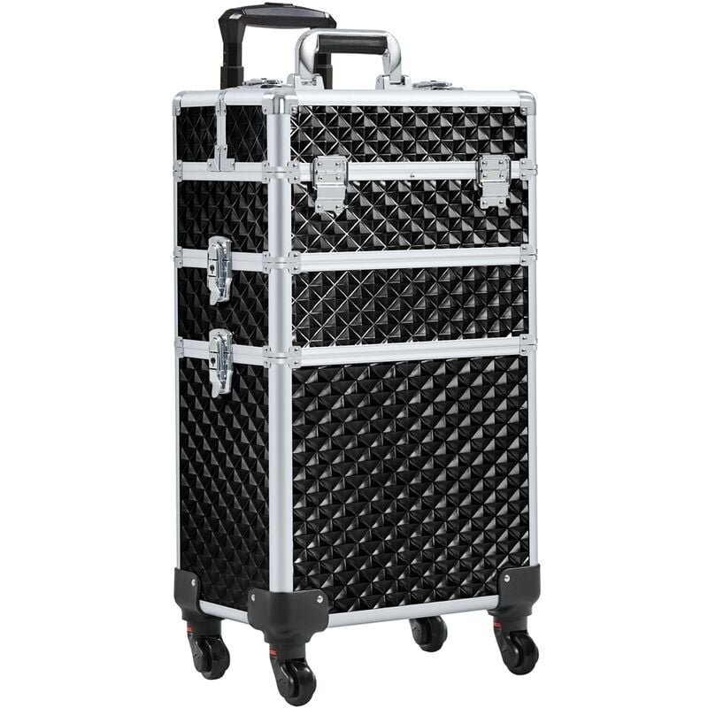 Yaheetech - 3-in-1 Rolling Makeup Train Case, Black - black