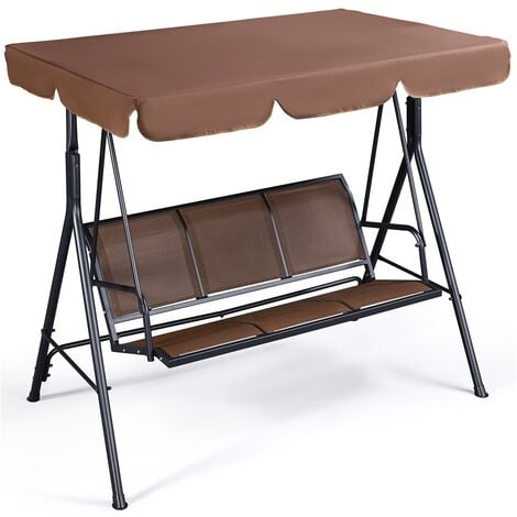 Yaheetech 3-Seat Outdoor Patio Swing Chair Weather-resistance Hanging Swing Glider with Adjustable Canopy/ Armrests, Dark Brown
