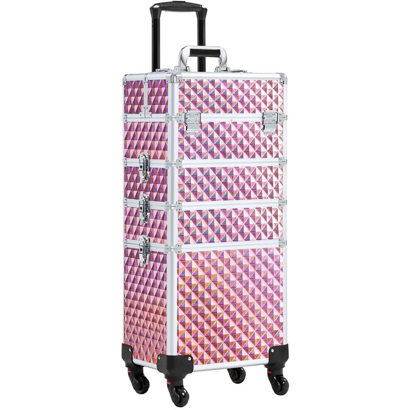 Image of 4 in 1 Valigia Trolley Make Up per Estetista Parrucchiere Professionale Beauty Case Grande Porta Trucchi Cosmetici da Viaggio 34 x 25,5 x 80 cm Rosa