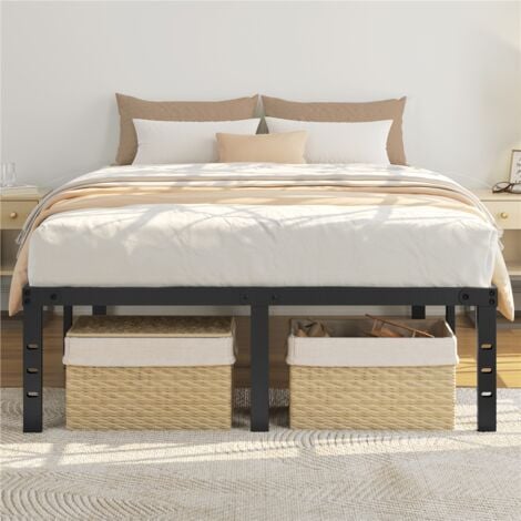 Yaheetech 4ft6 Double Metal Platform Bed Frame with Heavy Duty Steel Slat Support, Black