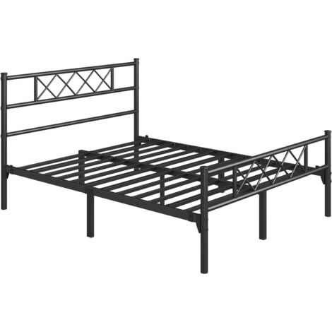 Yaheetech 5ft King Simple Metal Bed Frame Mattress Foundation with Cross-design Headboard & Footboard, Slatted Bed Base, Black