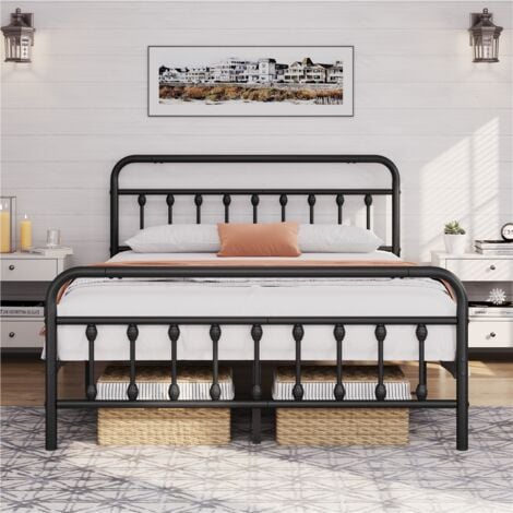 Yaheetech 5ft King Size Metal Bed Frame Iron Platform Bed with High Headboard and Footboard, Black