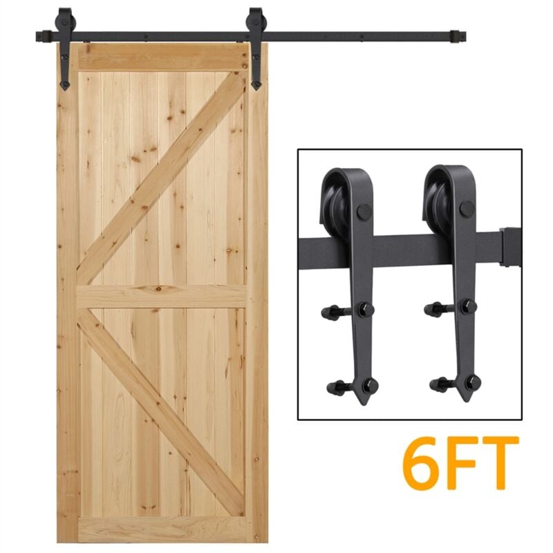 6FT/183cm Quincaillerie Kit de Porte Coulissante Rail Porte Suspendu Système de Porte Coulissante Hardware Complet Ensemble Industriel - Yaheetech