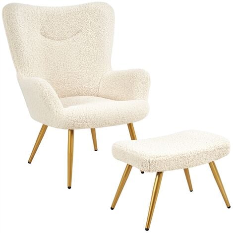 Yaheetech Accent Chair and Ottoman Set, Ivory