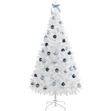 Yaheetech Albero di Natale 182 cm Artificiale Slim Effetto Realistico Abete con Supporto in Metallo Pieghevole Rami Folto Alto Decorazione Natalizia Interna Esterna Bianco
