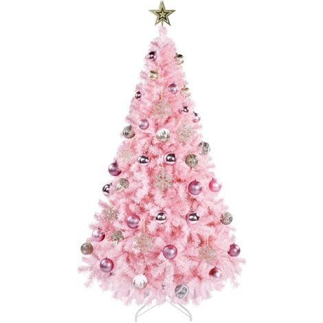 Yaheetech Albero di Natale 183 cm Artificiale Apertura Automatica Folto Realistico Supporto in Metallo Pieghevole Rami Decorazioni per Casa Negozio Rosa
