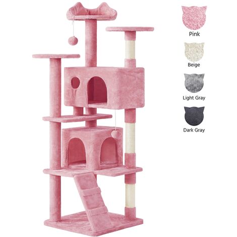 Yaheetech Albero Tiragraffi per Gatti 178 cm con 3 Posatoi 2 Palle 2 Condomini 3 Tiragraffi a Corda di Sisal Gioco Giocattolo Rosa
