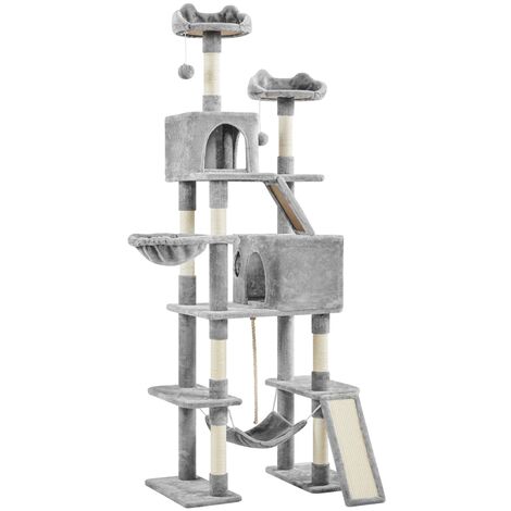 Yaheetech Albero Tiragraffi per Gatti in Truciolato e Corda in Sisal con Condomini Posatoi e Amaca per Gioco e Pisolini Multilivello Altezza 209 cm Chiaro Grigio