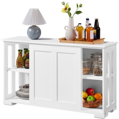 Yaheetech Aparador Buffet Cocina Aparador para Salon con Puerta Corredera Vitrinas de Estrecho para Salón Sala de Estar 106x33x63cm Blanco