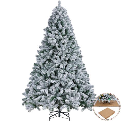 Yaheetech Árbol de Navidad Artificial Grande Adornos Nevados con Soporte Metálico Rama Navideña Decoración de Navidad Familiares para Interior Exterior 140X228 cm