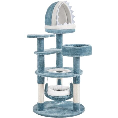 Yaheetech Árbol para Gatos 115cm Rascador para Gato Torre de Gatos con Hamaca Cueva Plataforma Estilo del Océano Azul y Blanco