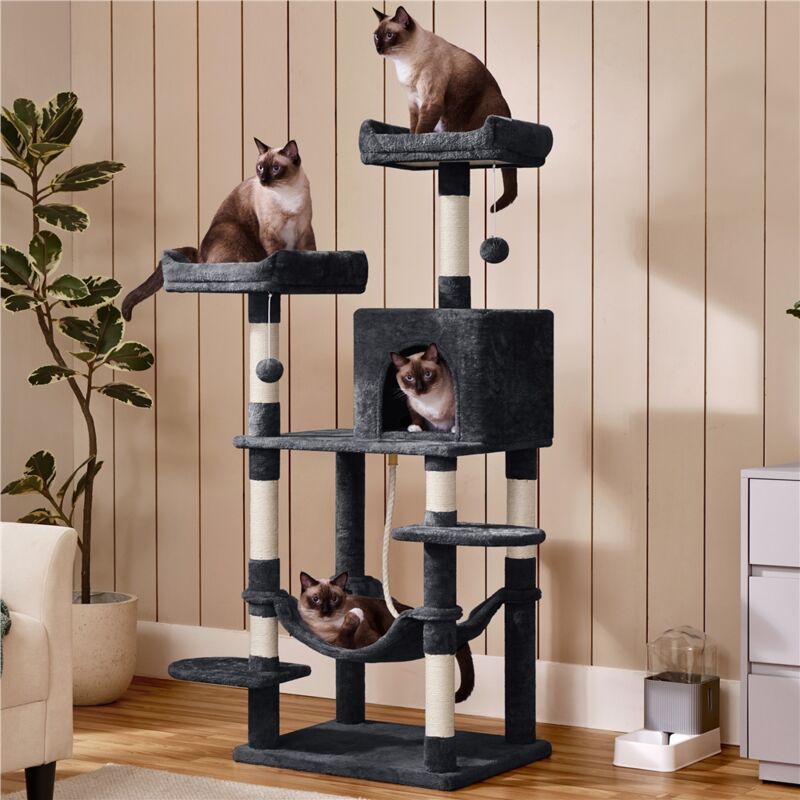 

Yaheetech Rascador para Gatos Altura 147 cm Arbol para Gatos Grande Castillo Mascota con Hamaca Juguete de Gatos de Sisal Negro