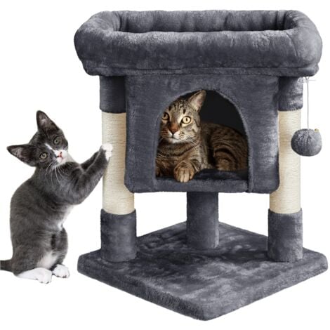 Yaheetech Árbol Rascador para Gatos Pequeño Torre de Gato Casetas y Condominios para Gatos Mascota Castillo 40x40x59cm Gris Oscuro