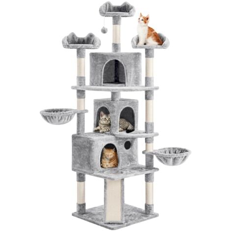 Yaheetech Árbol Rascador para Gatos Torre Escalador para 1-3 Gatos Medianos Rascador Postes con Plataforma 55,5x55,5x194 cm Gris