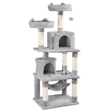 Yaheetech Árboles para Gatos Rascador Juego para Mascota Casa de Gatos Sisal Plataformas Altura 145 cm Gris Claro - Gris Claro