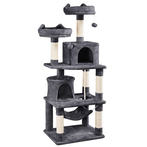 Yaheetech Árboles para Gatos Rascador Juego para Mascota Casa de Gatos Sisal Plataformas Altura 145 cm Gris Oscuro