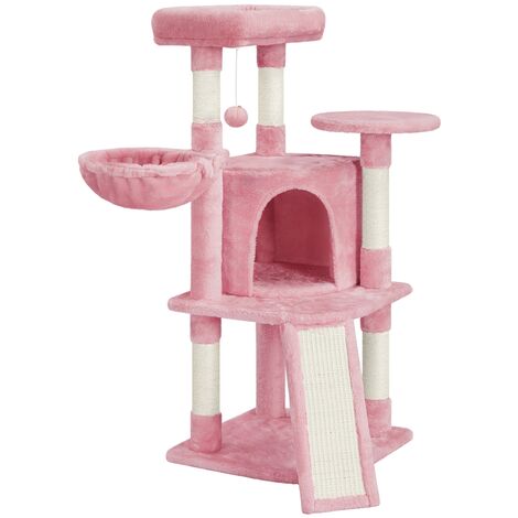 Yaheetech – Arbre à chat 107cm en sisal et flanelle – Multiniveau avec niches et griffoirs – Pour 2-3 chats – Installation murale sécurisée