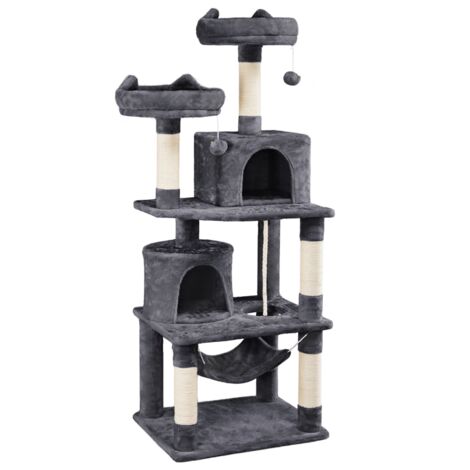 Yaheetech – Arbre à chat 149 cm multi-niveaux – Griffoir avec 2 niches, 2 perchoirs, hamac et boules de peluche – Panneau de fibre de bois et sisal