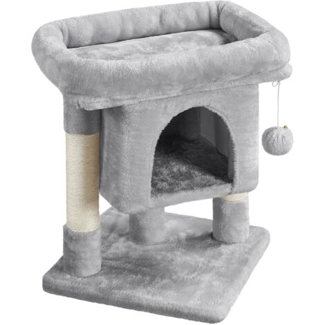 Yaheetech – Arbre à chat 2 niveaux avec cachette et griffoirs – Hauteur 59cm – Panneau de particules et sisal – Gris clair pour petits espaces