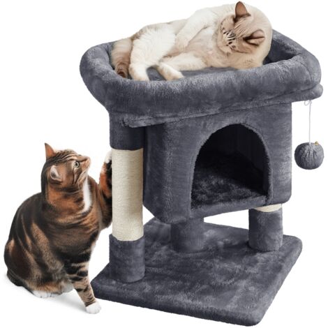 Yaheetech – Arbre à chat 2 niveaux avec niche et griffoirs – Hauteur 59 cm – Panneau de particules et flanelle – Pour chats de petite taille