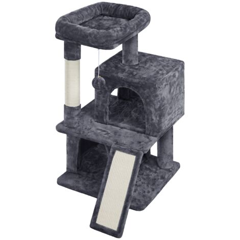 Yaheetech – Arbre à chat 91 cm avec 2 niches et plateforme d'observation – Panneau de particules et peluche – Pour 1 à 3 chats – Installation simple