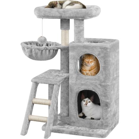 Yaheetech – Arbre à chat 94cm avec échelle et niches – Panneaux en particules et sisal – Panier moelleux et boule élastique – Pour petits et moyens chats