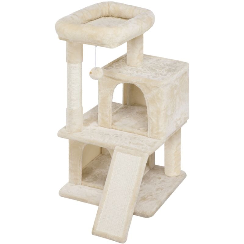Arbre à Chat Avec Griffoir et Poteaux en Sisal Centre d'activités 2 Niches 1 Boule de Peluche et 1 Platforme 49 x 45,5 x 91 cm Beige - Yaheetech