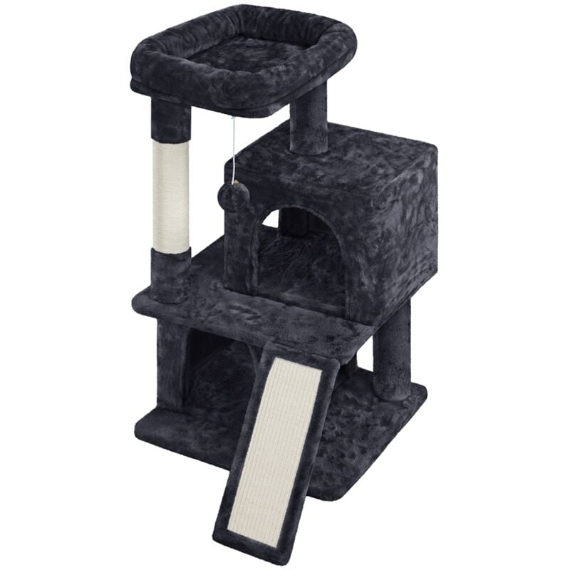Yaheetech Arbre à Chat avec Griffoir et Poteaux en Sisal Centre d'activités 2 Niches 1 Boule de Peluche et 1 Platforme 49 x 45,5 x 91 cm Noir