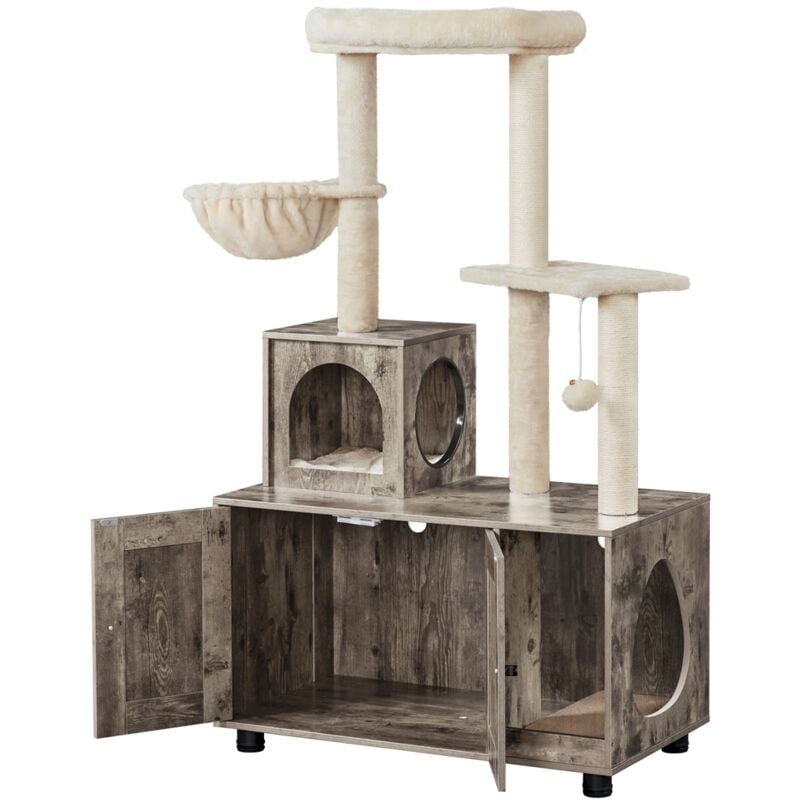 Yaheetech - Arbre à Chat avec Litière Maison pour Chat Table d'appoint avec Niche Panier Plateforme Cachettes Armoire Griffoir pour Chat 80 × 45 ×