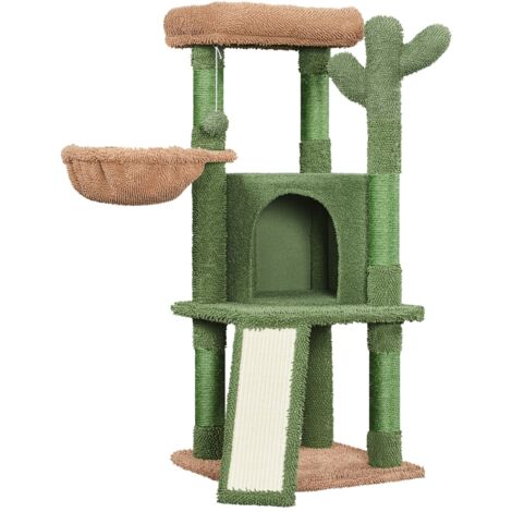 Yaheetech – Arbre à chat cactus 106,5 cm – Tissu moppy, poteaux en sisal – Panier, niche, perchoir, griffoirs – Pour chats moyens et petits